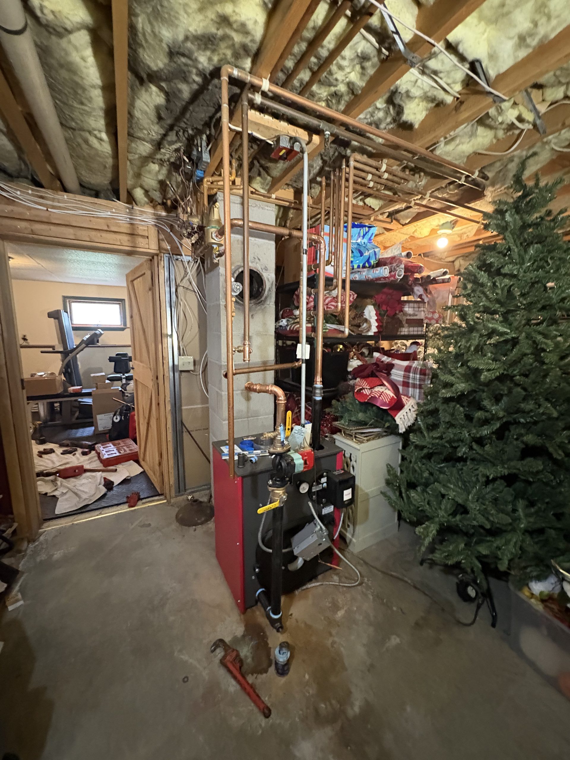 Boiler installed in a basement.